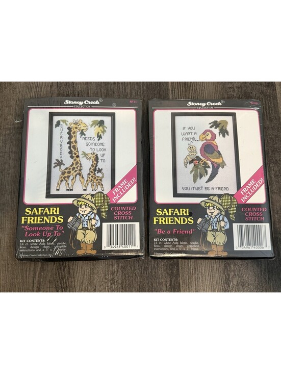 Other - Stoney Creek Safari Friends Counted Cross Stitch Lot of 2 NIP with 5"x7" frame!